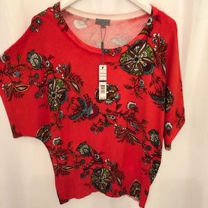 NWT Joseph A. Orange Floral Dolman Short Sleeve Sweater XXL